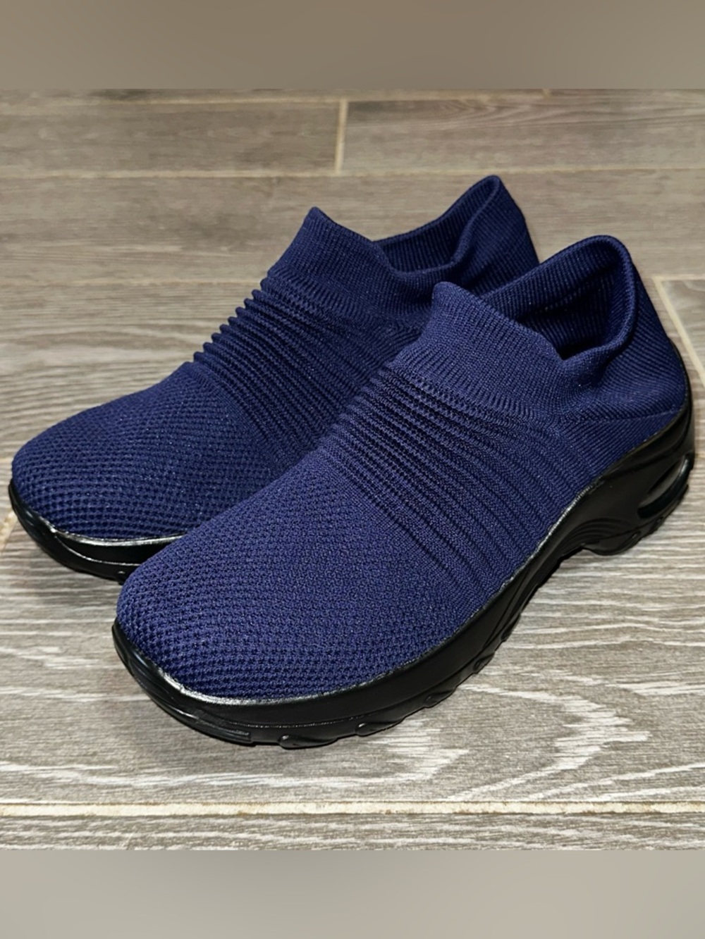 Tecs Comfort Knit Slip On Flats Sneakers Navy Shoes Casual Work Women’s Size 9